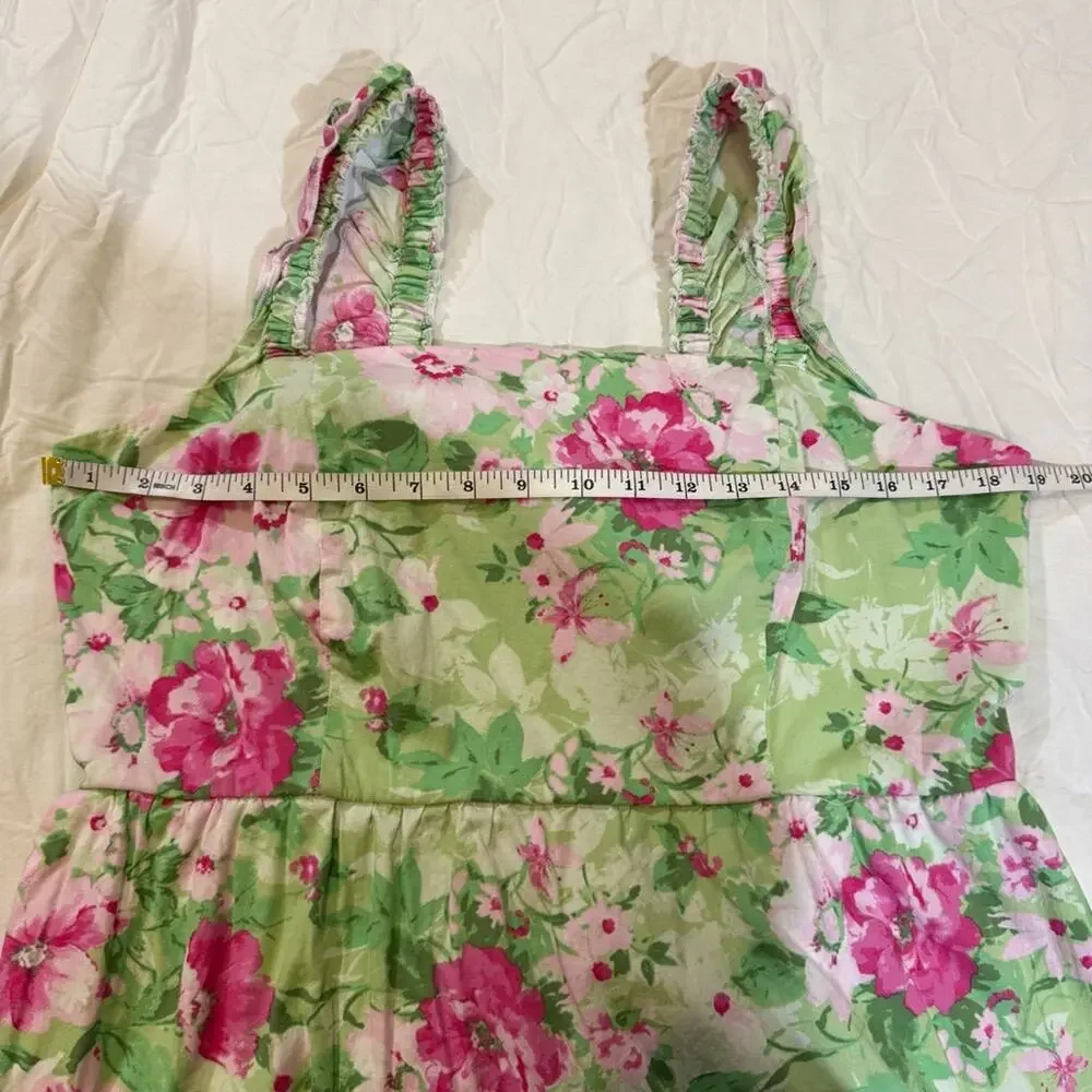 TORRID Green & Pink Floral Ruffle Strap Midi Dress | Size 1 - Picture 8 of 13